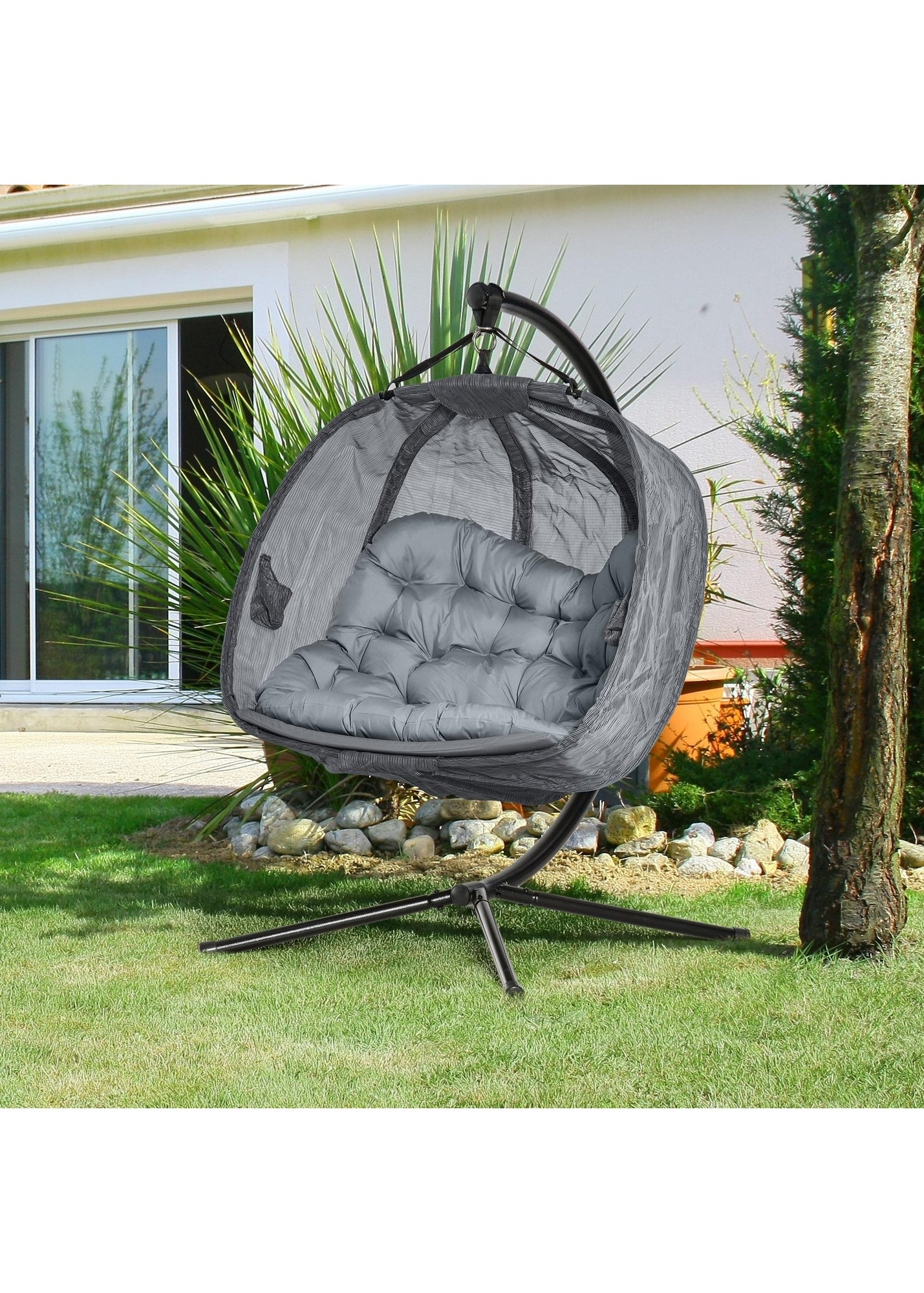 Save £33: Outsunny Grey Double Hanging Egg Chair Swing Hammock with Cushion