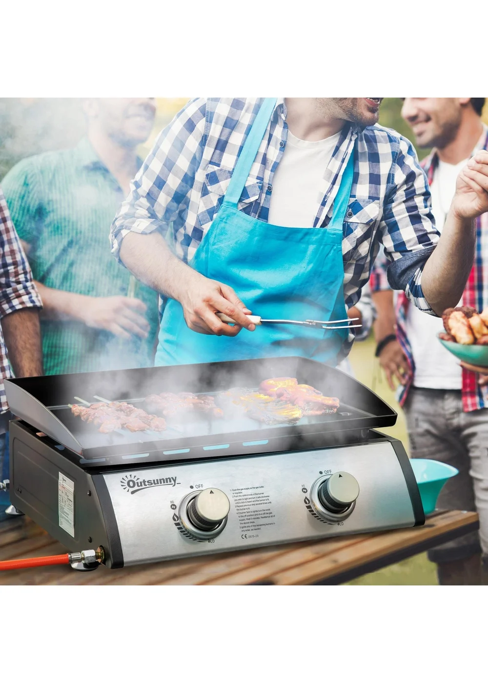 Outsunny Silver 6kW Portable Gas Plancha BBQ Grill - One Size Image 1