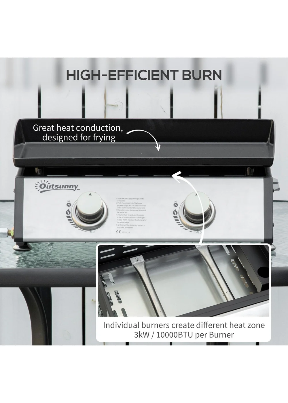 Outsunny Silver 6kW Portable Gas Plancha BBQ Grill - One Size Image 4