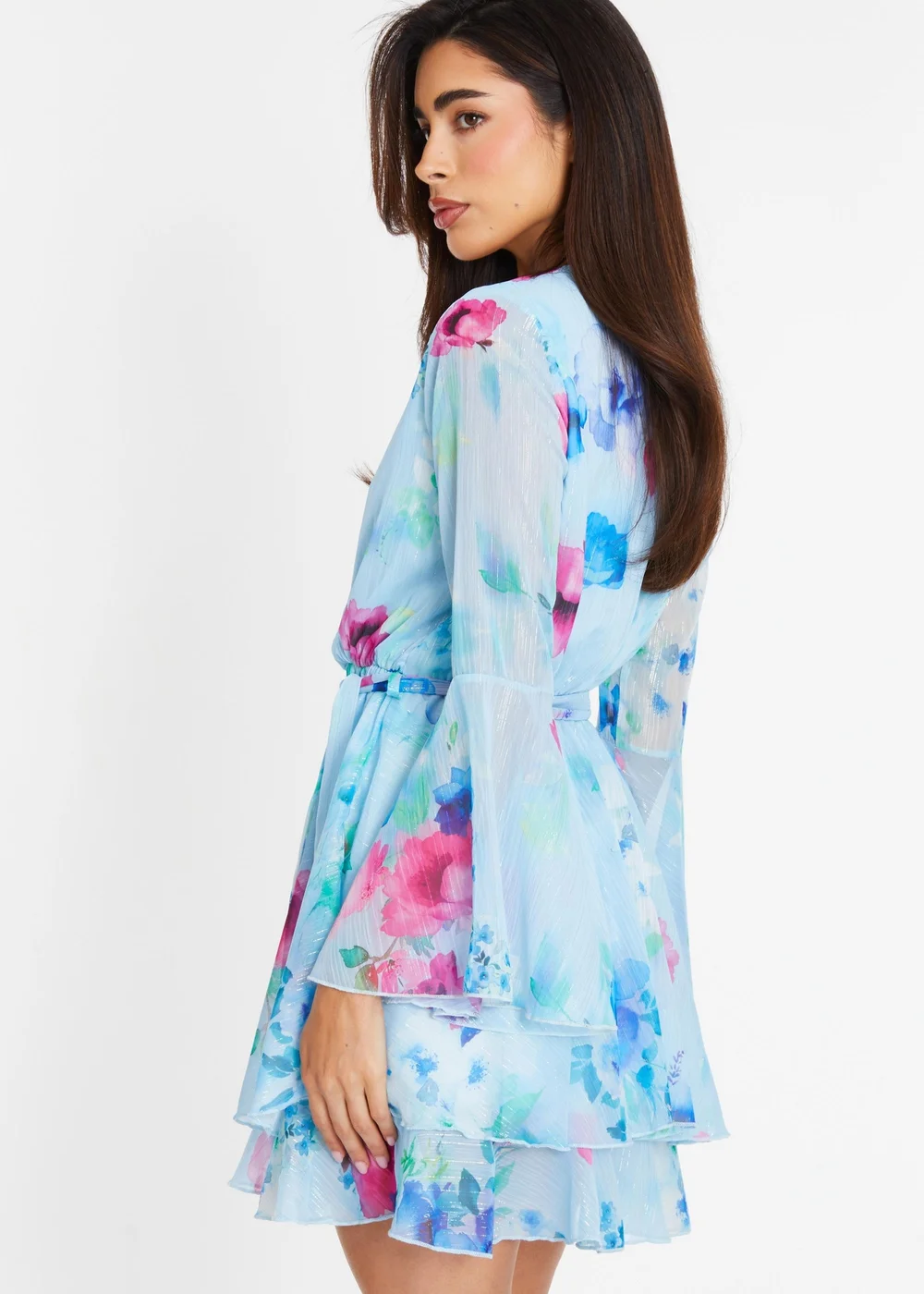 Quiz Blue Floral Chiffon Skater Dress - 6 Image 2