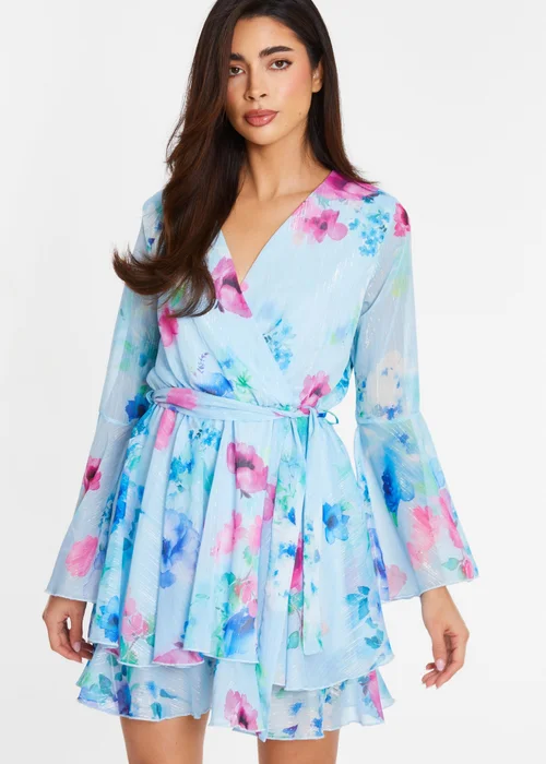 Quiz Blue Floral Chiffon Skater Dress - 6 Image 1