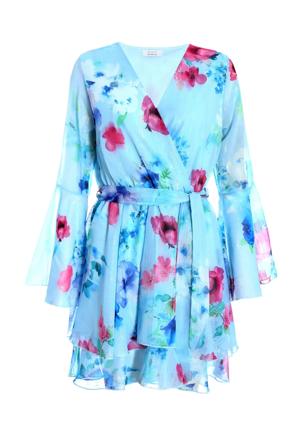 Quiz Blue Floral Chiffon Skater Dress - 6 Image 4