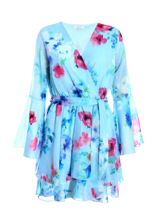 Quiz Blue Floral Chiffon Skater Dress - 6 Image 4