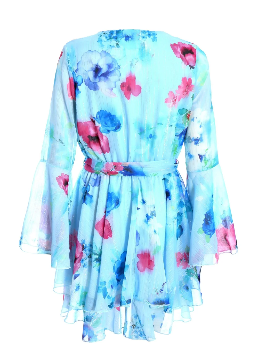 Quiz Blue Floral Chiffon Skater Dress - 6 Image 5
