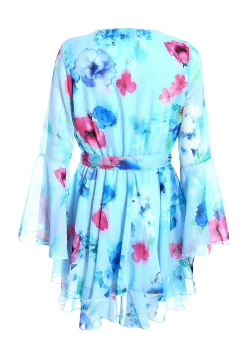 Quiz Blue Floral Chiffon Skater Dress - 6 Image 5