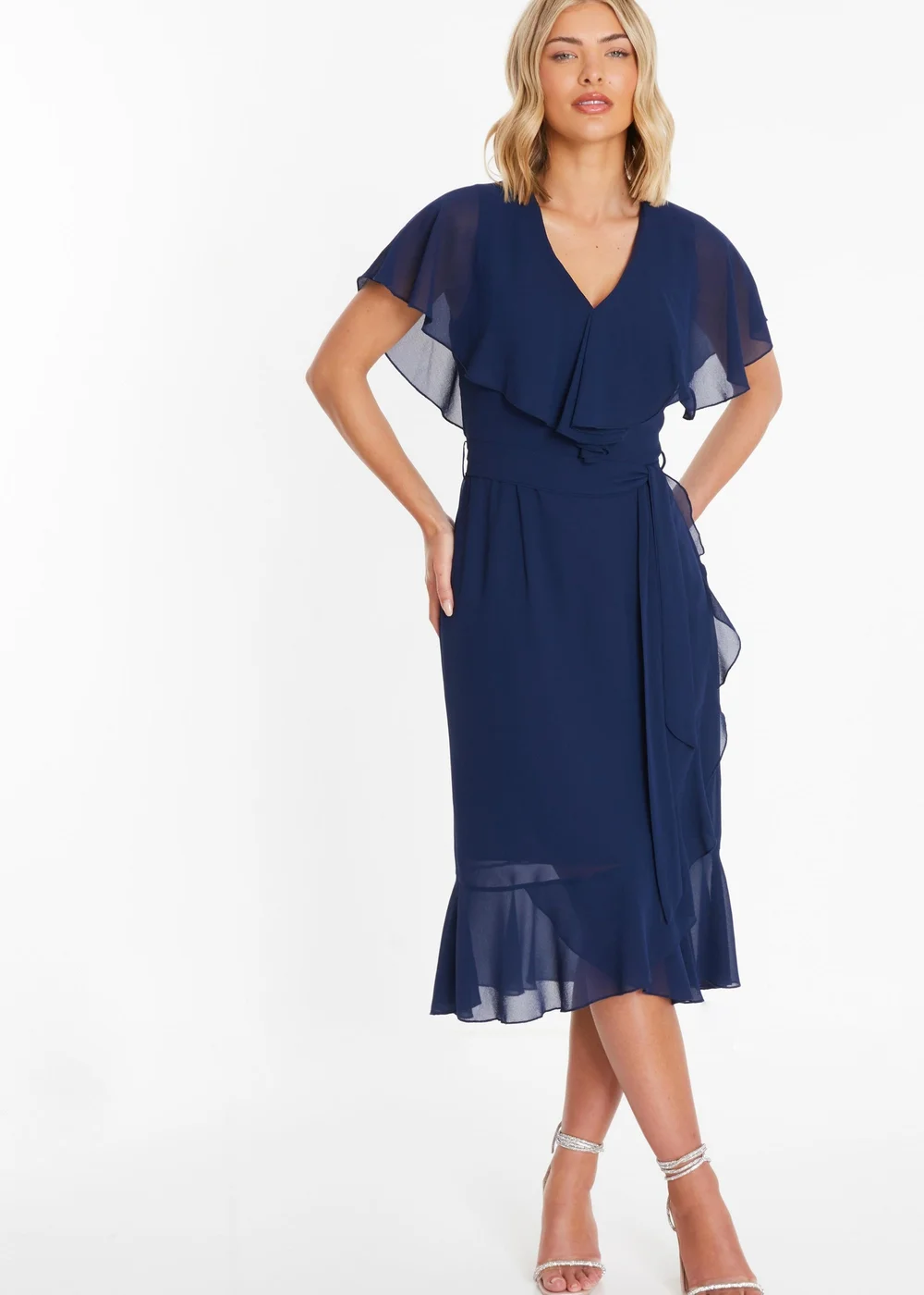 quiz blue chiffon dress Quiz Chiffon And Scuba Crepe Cowl Neck Maxi Dress In Blue - 40% Off