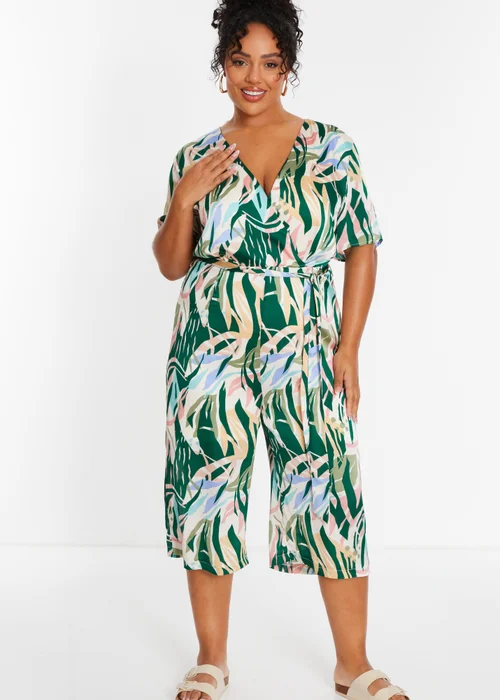 Quiz Multi Curve Tropical Wrap Culotte Jumpsuit - Size 16 Image 1