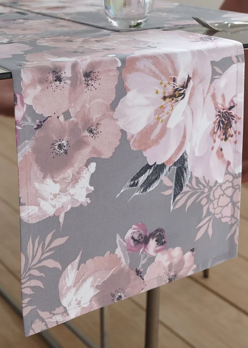 Catherine Lansfield Dramatic Floral Cotton Dining Table Runner (32x220cm) - Large Image 2