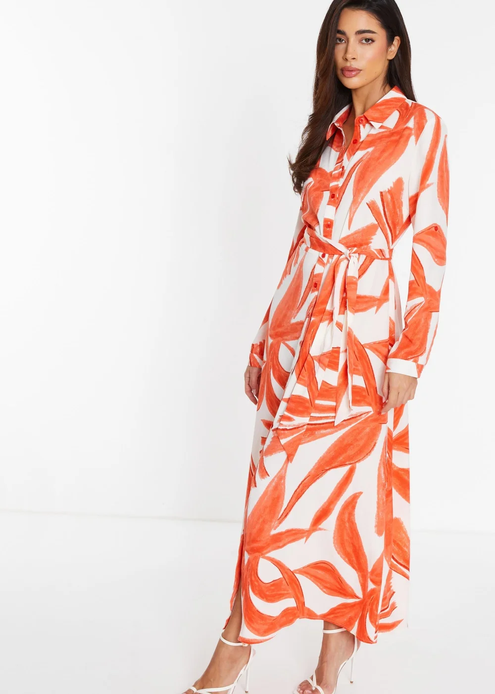 Quiz Orange Tropical Print Shirt Maxi Dress - 4 Image 3