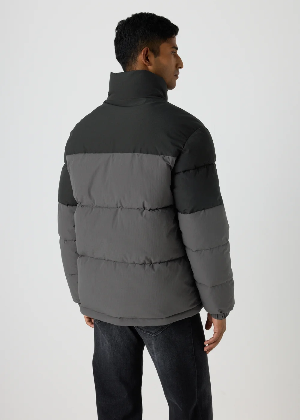 Grey Colour Block Showerproof Puffer Coat - Small Image 2