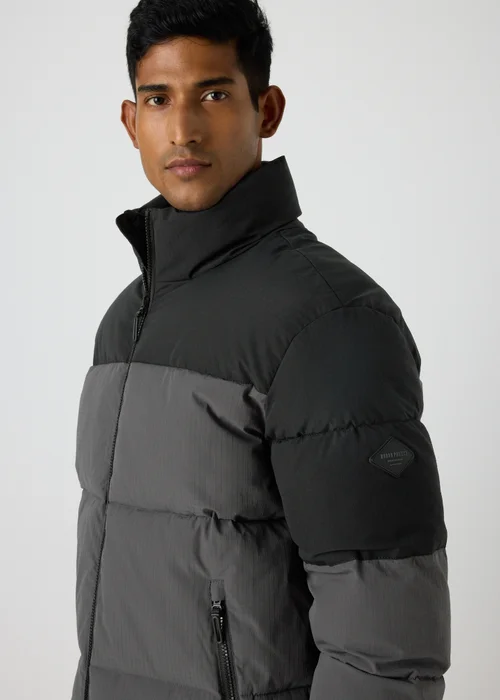 Grey Colour Block Showerproof Puffer Coat - Small Image 3