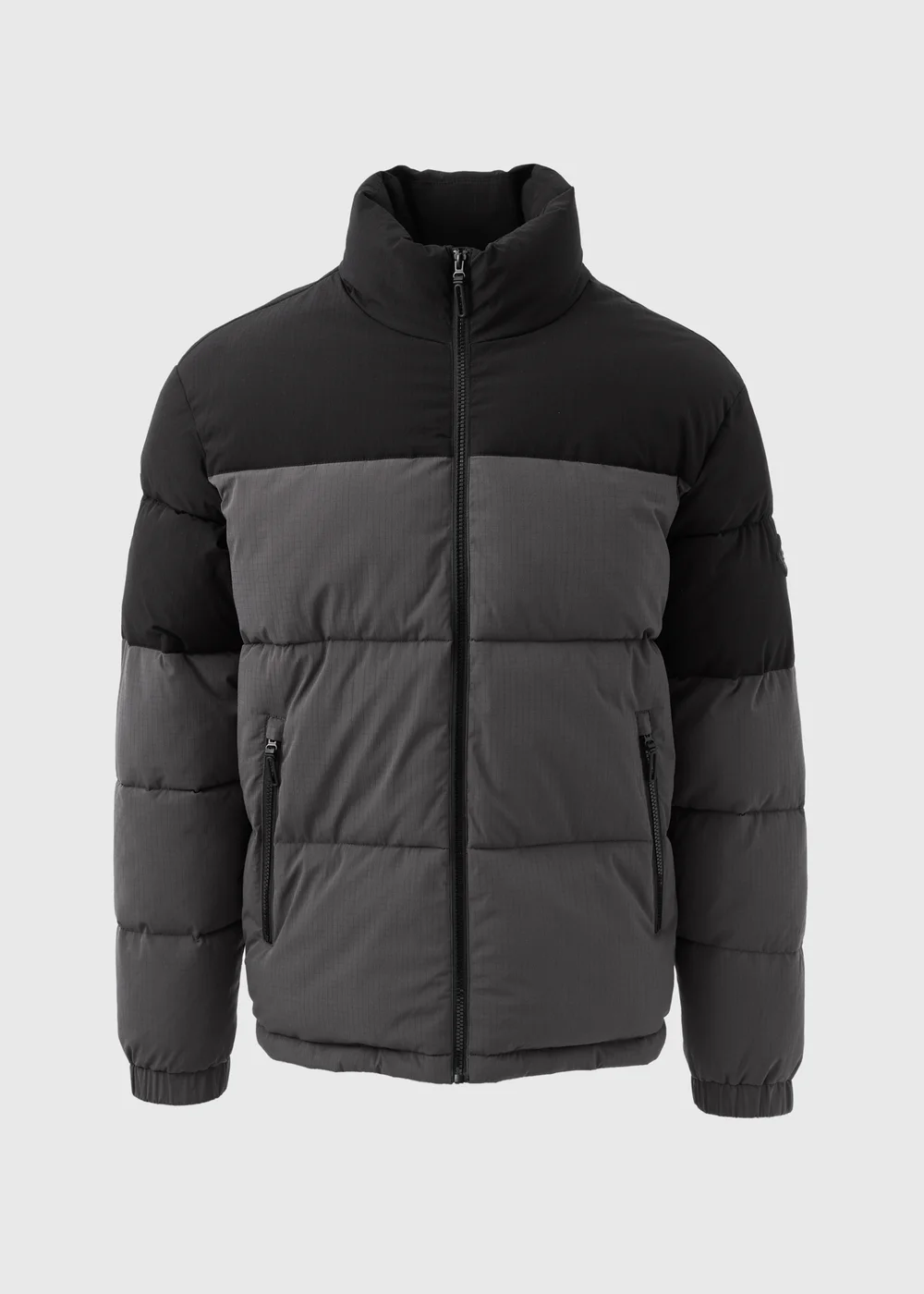Grey Colour Block Showerproof Puffer Coat - Small Image 4