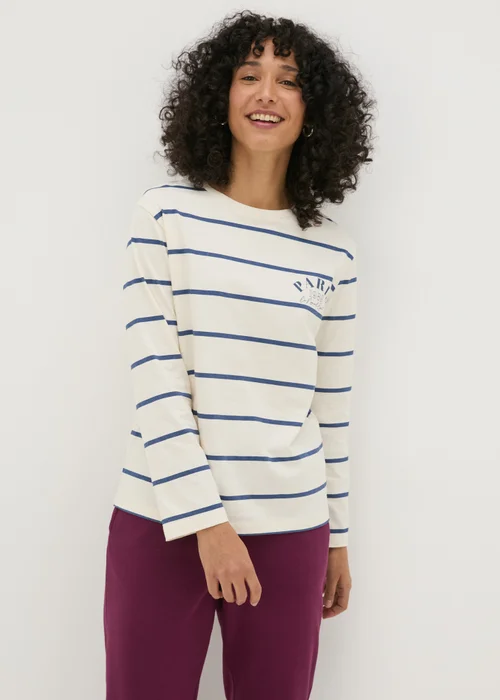Cream Stripe Paris Long Sleeve Top - Small Image 1