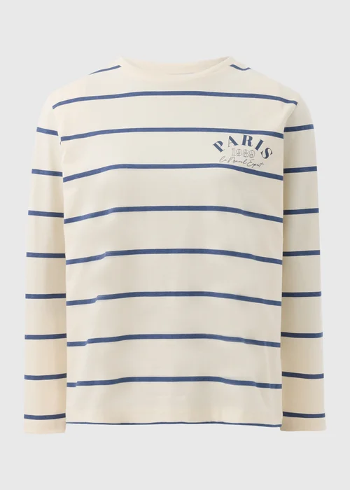 Cream Stripe Paris Long Sleeve Top - Small Image 3
