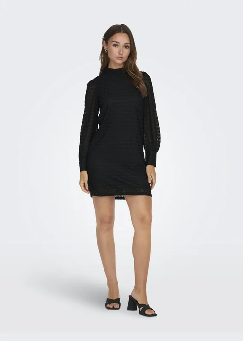 JDY Black Lace High Neck Midi Dress - Size 8 Image 4