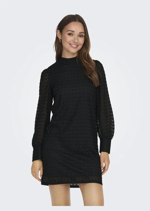 JDY Black Lace High Neck Midi Dress - Size 8 Image 1