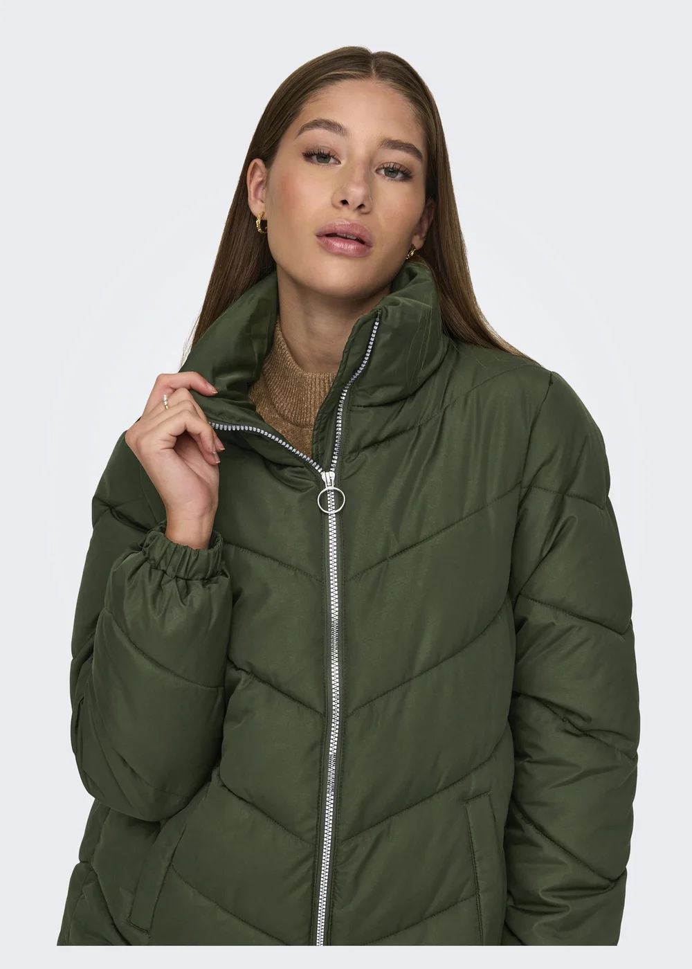 JDY Forest Green Padded Midi Coat - 8 Image 3