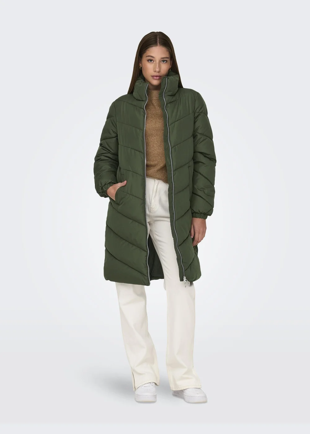 JDY Forest Green Padded Midi Coat - 8 Image 5