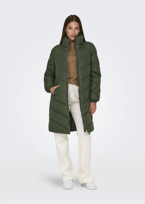 JDY Forest Green Padded Midi Coat - 8 Image 5