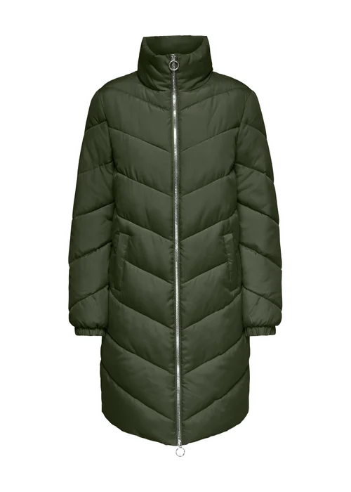 JDY Forest Green Padded Midi Coat - 8 Image 6