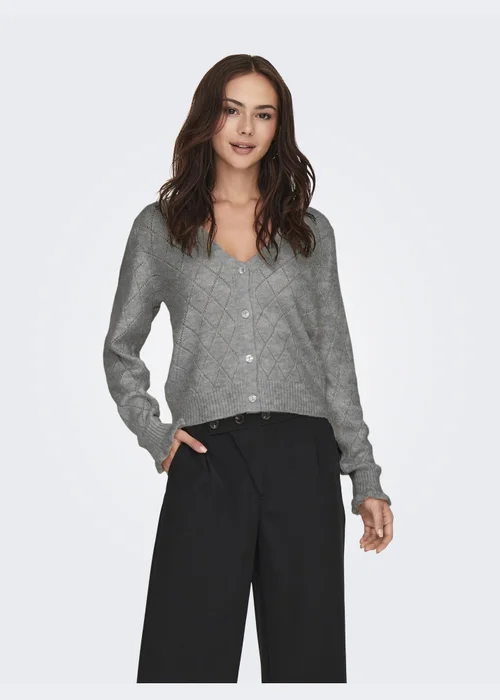 JDY Grey Knitted Frill V-Neck Cardigan - 8 Image 1