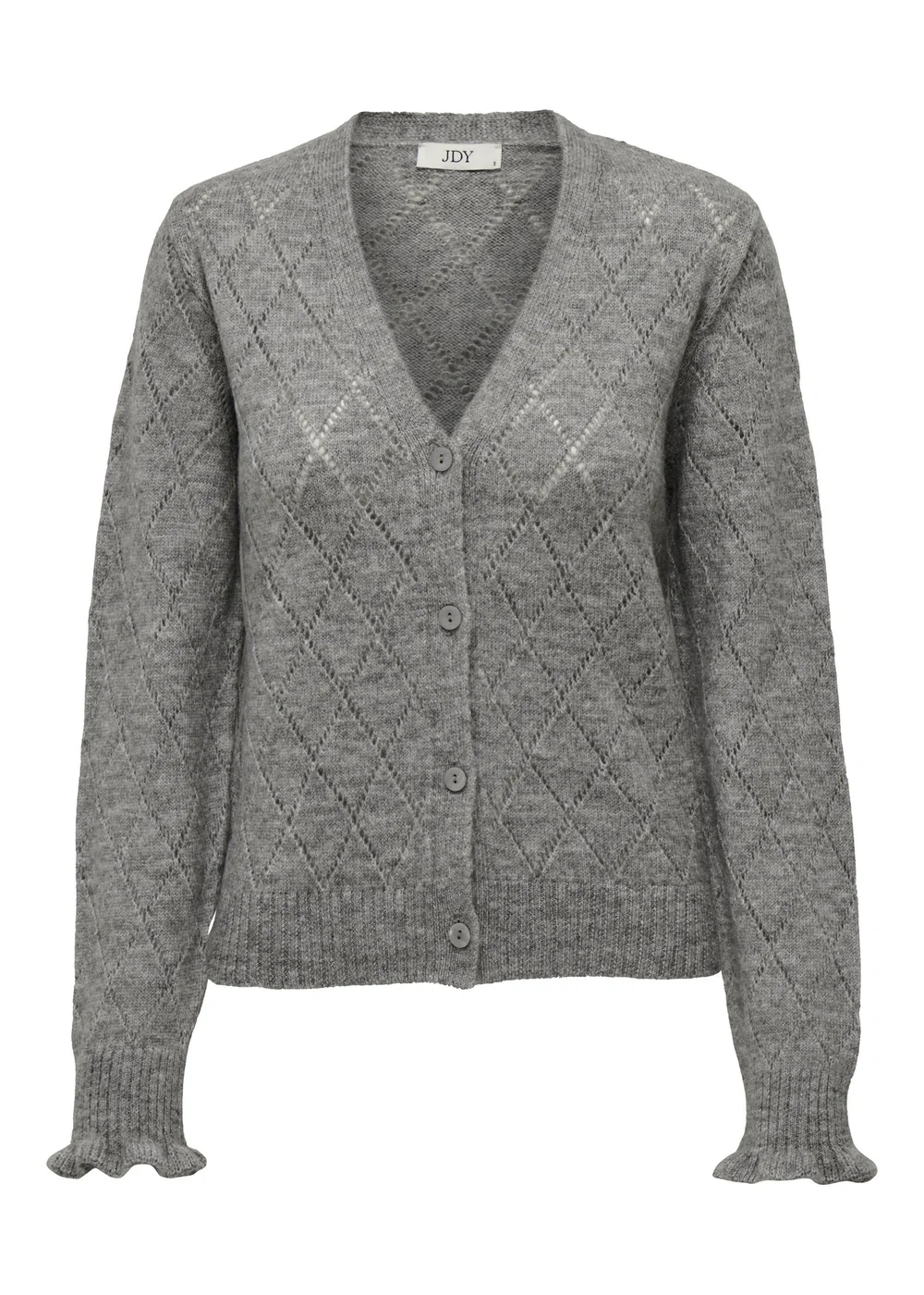 JDY Grey Knitted Frill V-Neck Cardigan - 8 Image 3
