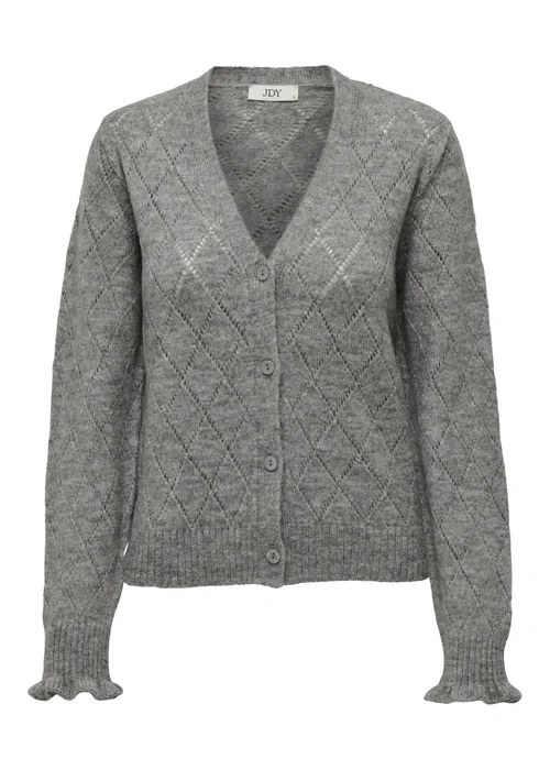 JDY Grey Knitted Frill V-Neck Cardigan - 8 Image 3