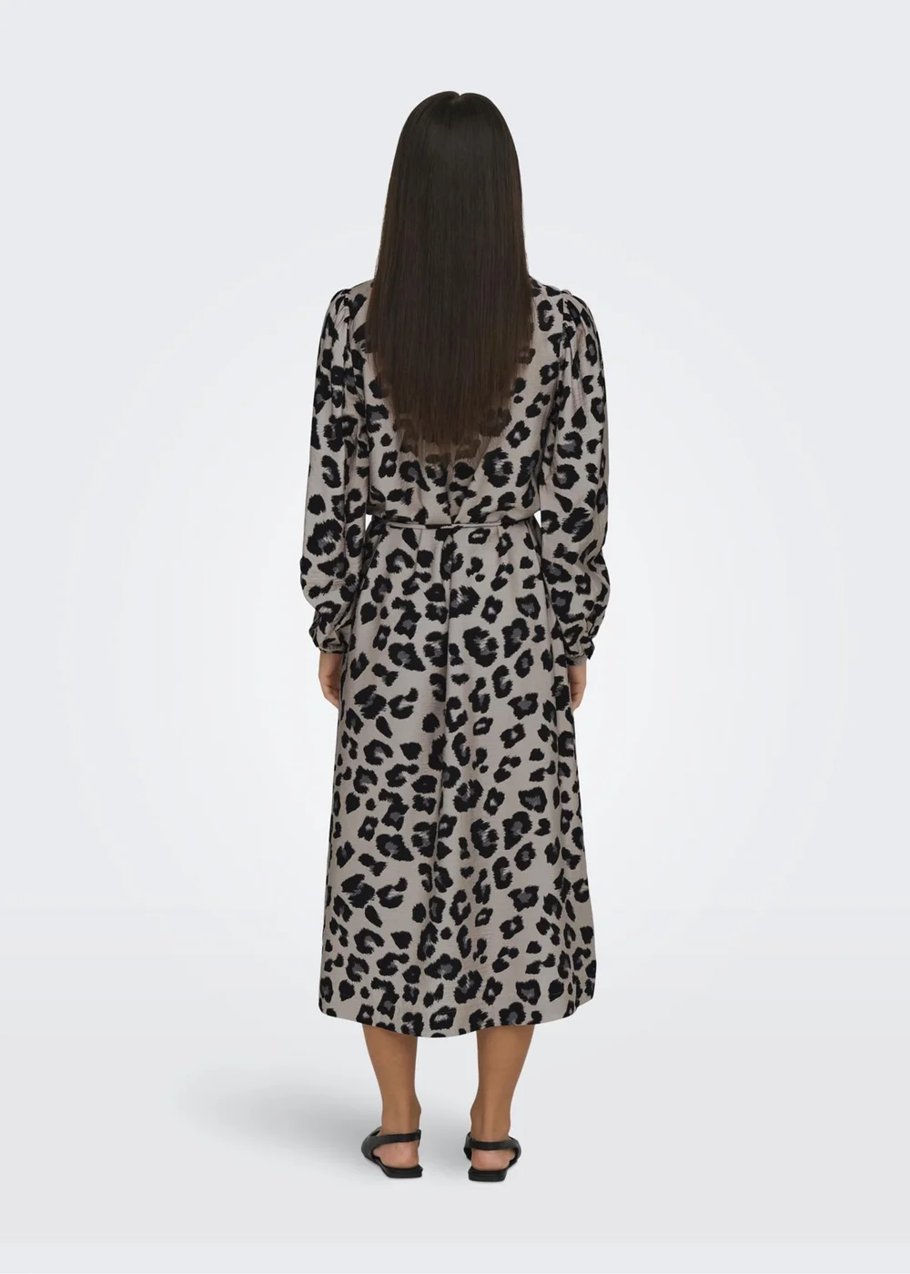 JDY Beige Animal Print Wrap Midi Dress - Size 8 Image 2