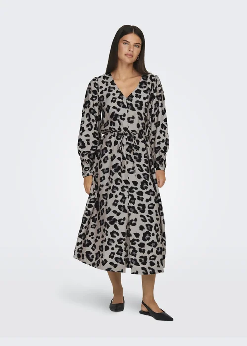 JDY Beige Animal Print Wrap Midi Dress - Size 8 Image 1