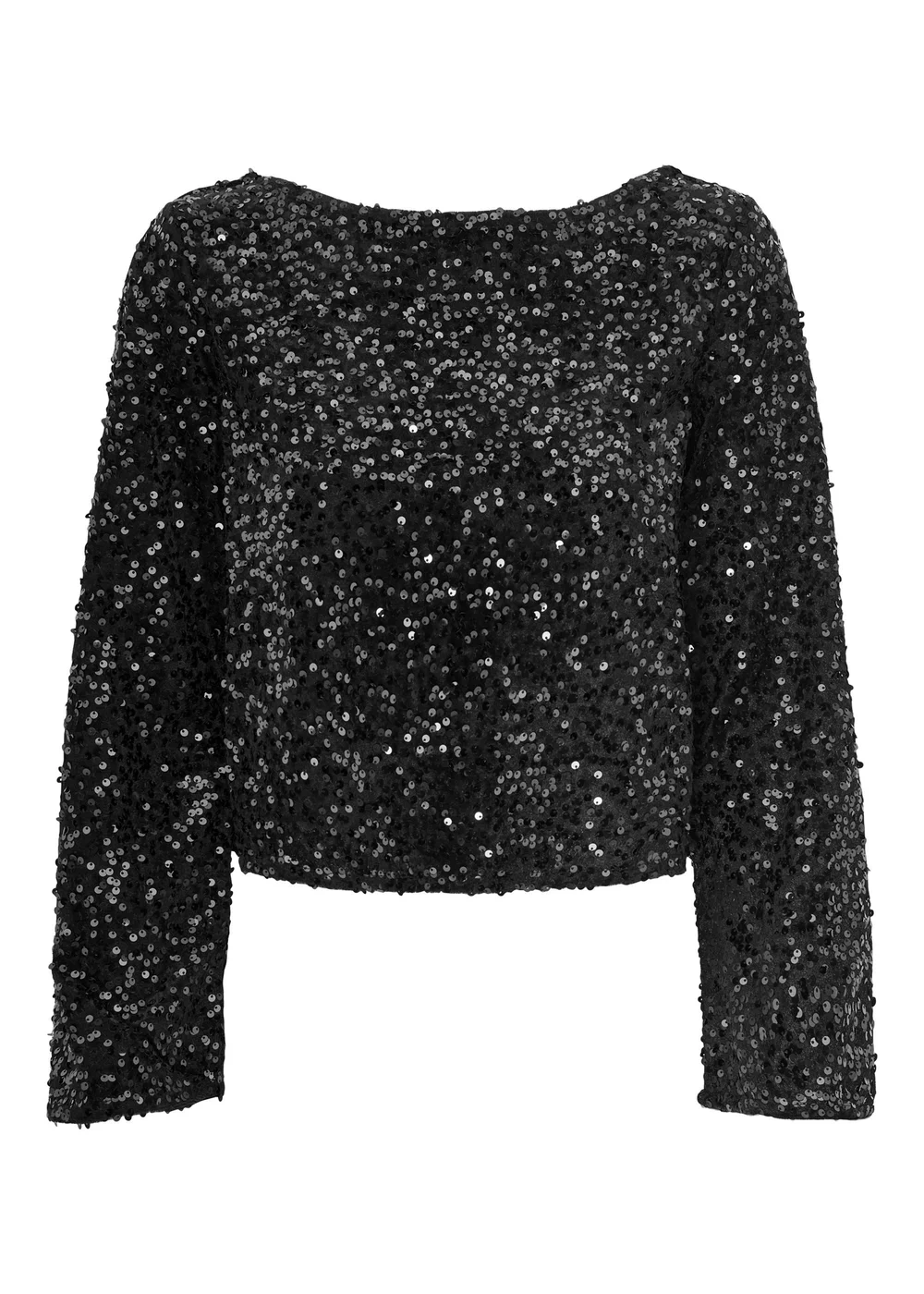 JDY Black Sequin Bow Top - Size 10 Image 1