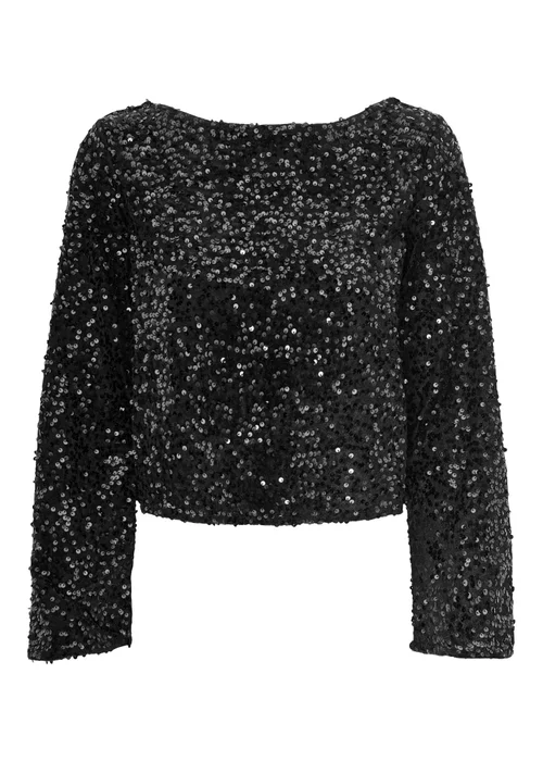 JDY Black Sequin Bow Top - Size 10 Image 1