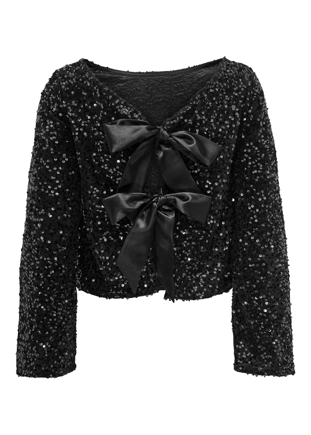 JDY Black Sequin Bow Top - Size 10 Image 2