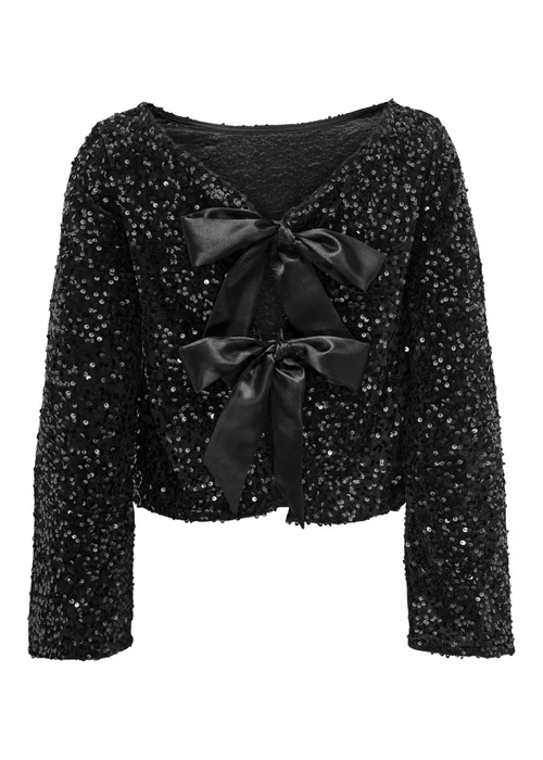 JDY Black Sequin Bow Top - Size 10 Image 2