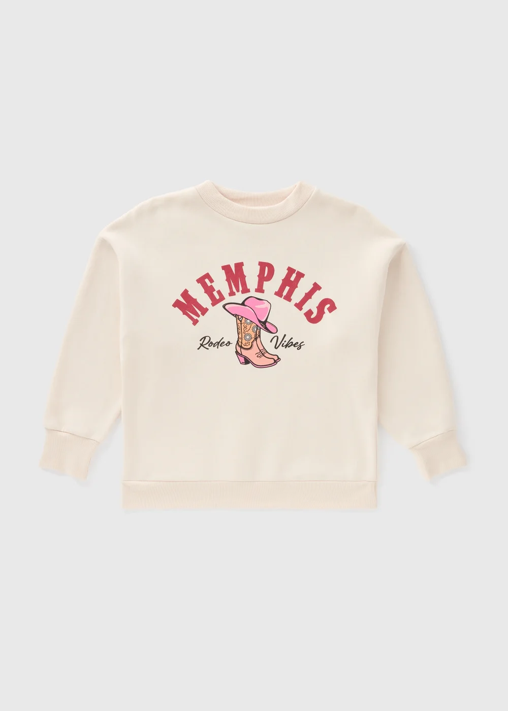 Girls Cream Cowgirl Boots Sweatshirt (7-15yrs) - 7 Yrs Image 1