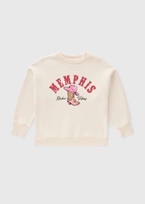 Girls Cream Cowgirl Boots Sweatshirt (7-15yrs) - 7 Yrs Image 1