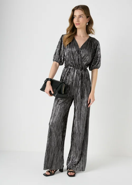Papaya Petite Black Metallic Plisse Jumpsuit - 6 Image 1
