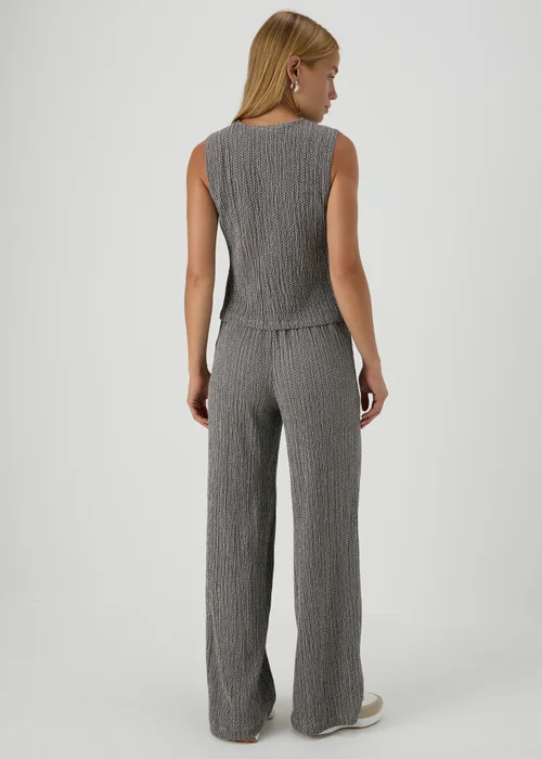 Grey Textured Wide Leg Trousers - 8 Image 2