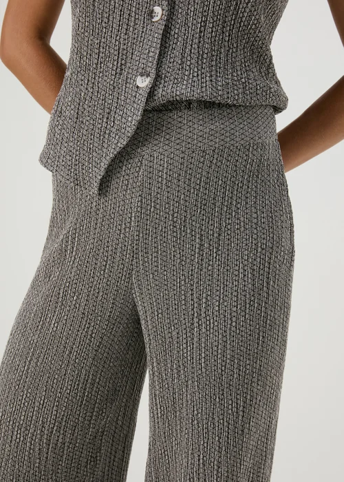 Grey Textured Wide Leg Trousers - 8 Image 3
