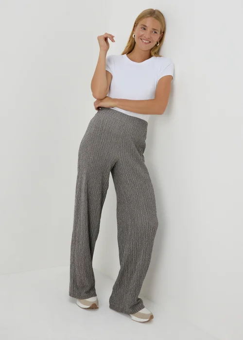 Grey Textured Wide Leg Trousers - 8 Image 4