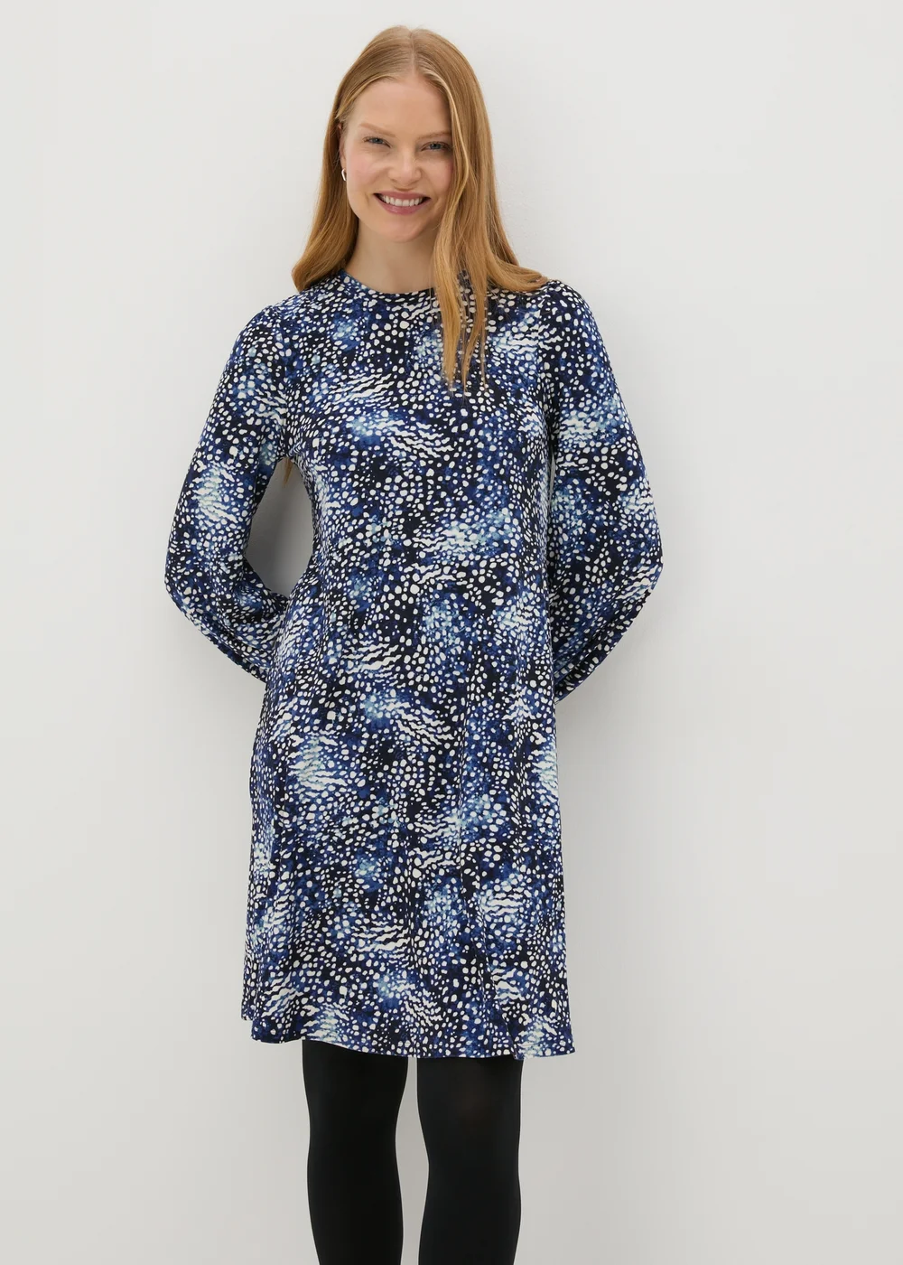 Navy Patterned Mini Dress - 8 Image 3