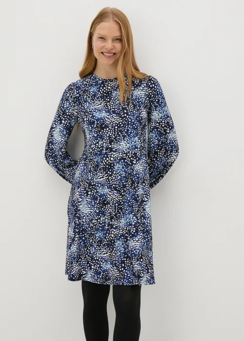 Navy Patterned Mini Dress - 8 Image 3