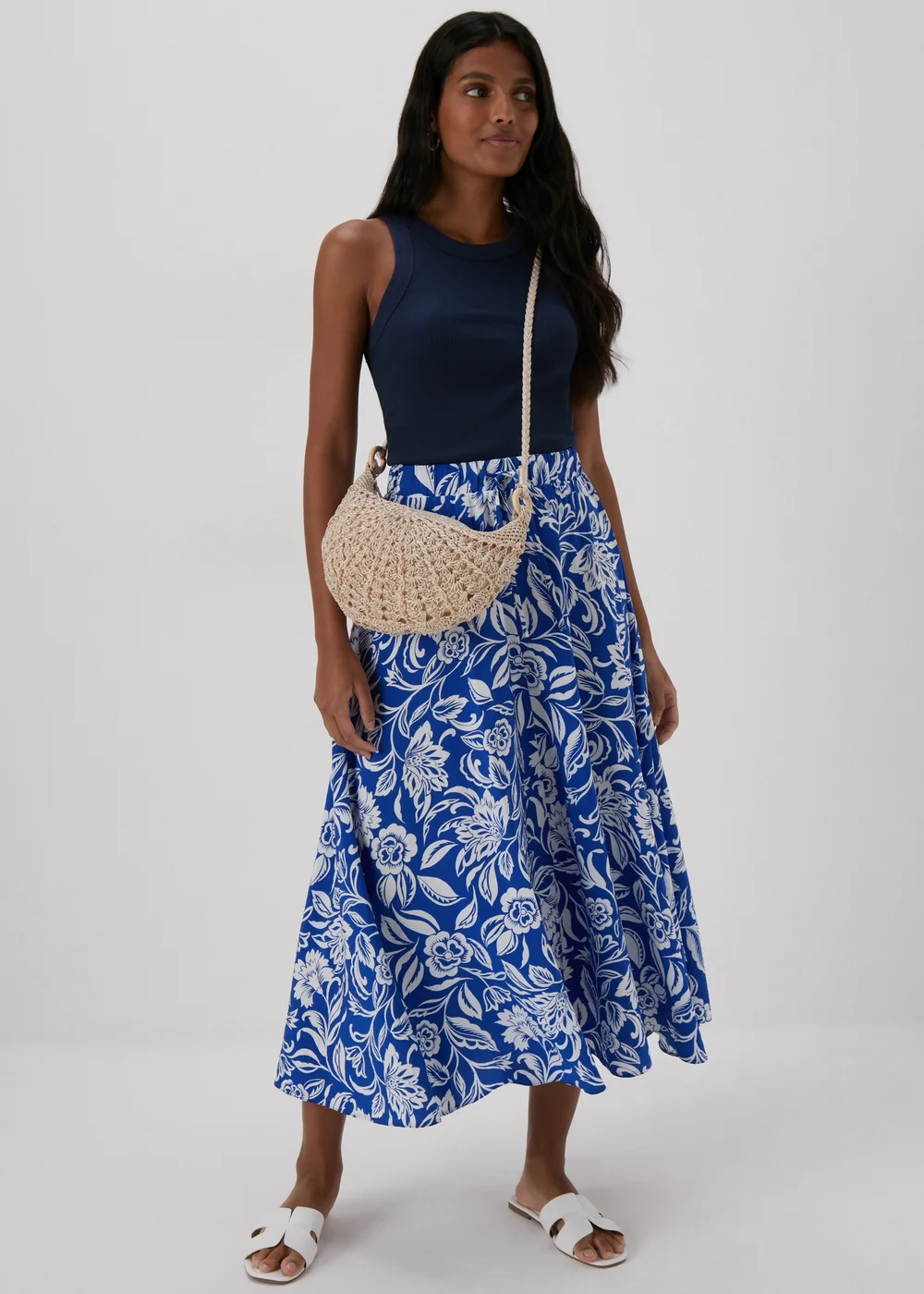 Blue Floral Midi Skirt - 8 Image 4