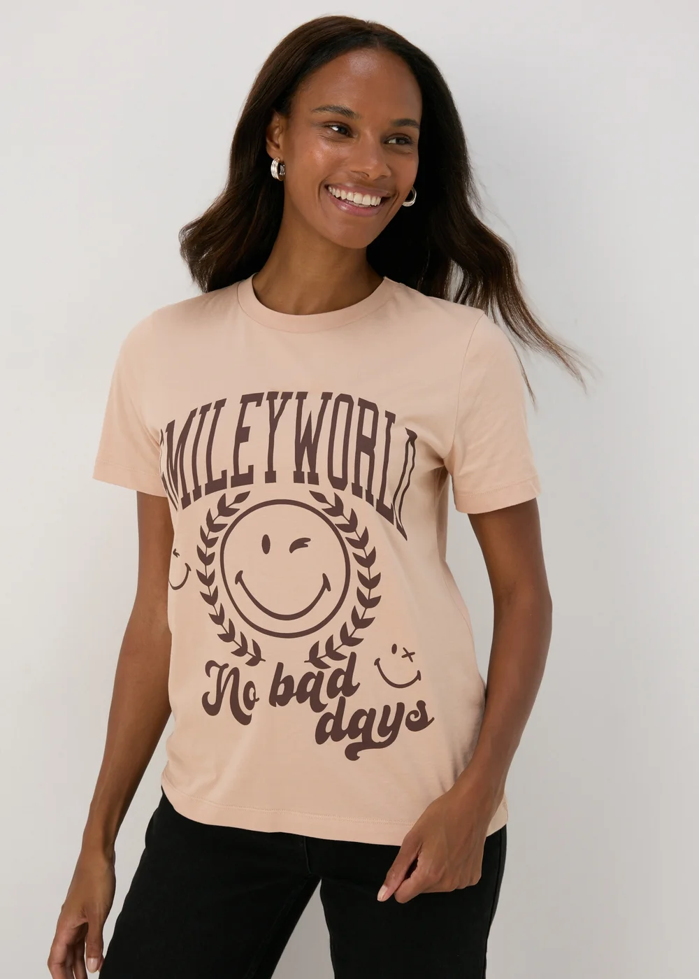 Beige Smiley Graphic T-Shirt - S Image 2
