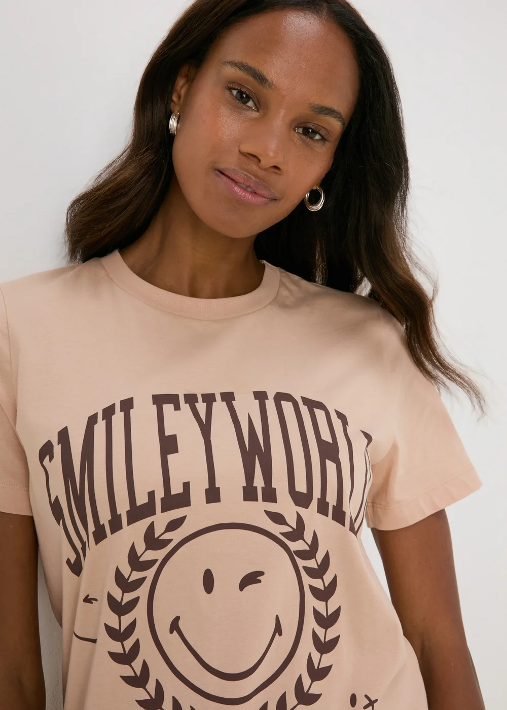 Beige Smiley Graphic T-Shirt - S Image 1