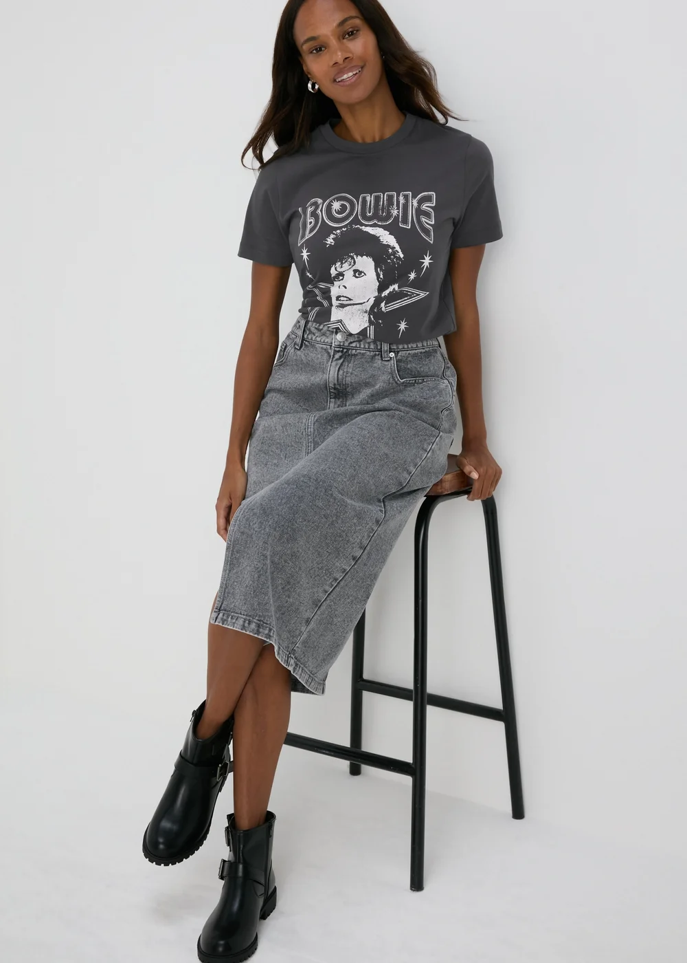 David Bowie Grey Bowie Graphic T-Shirt - S Image 4