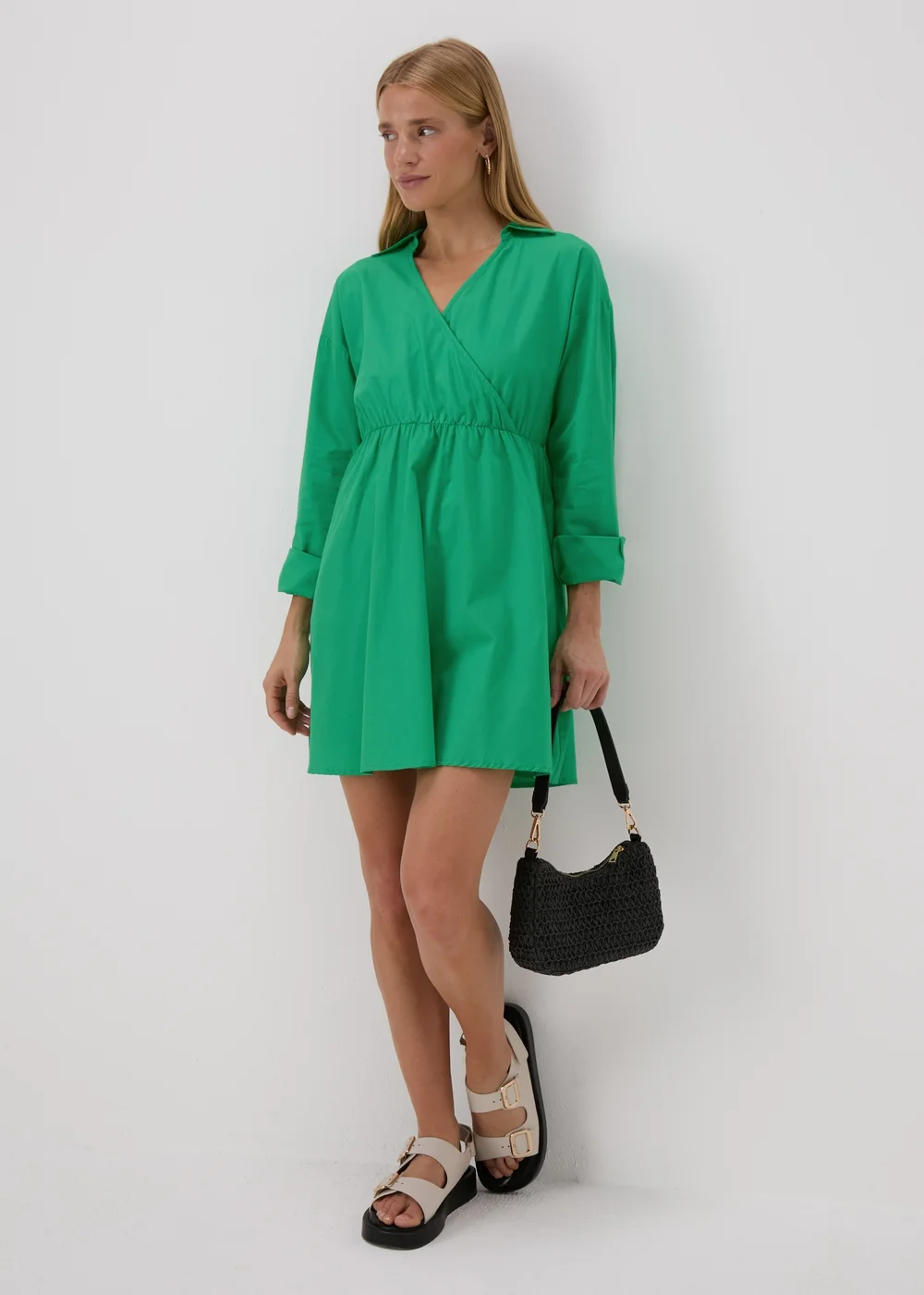 Green Wrap Shirt Mini Dress - 8 Image 4