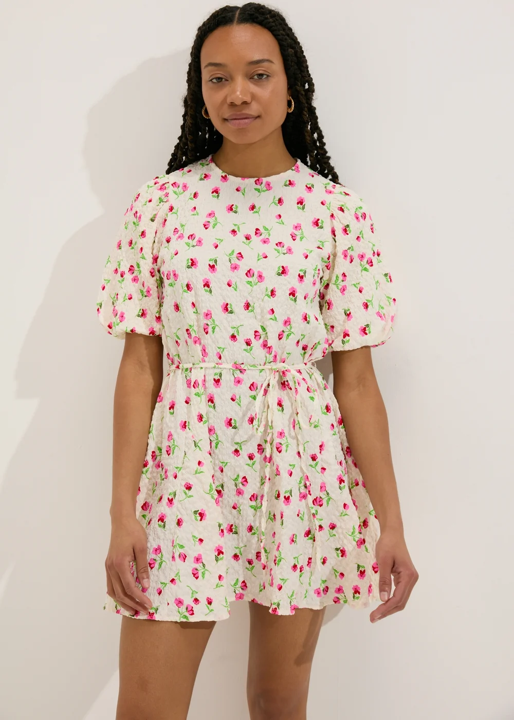 Stone Floral Textured Mini Dress - 8 Image 1