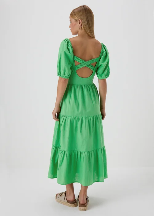 Green Linen Blend Tiered Dress - 8 Image 2