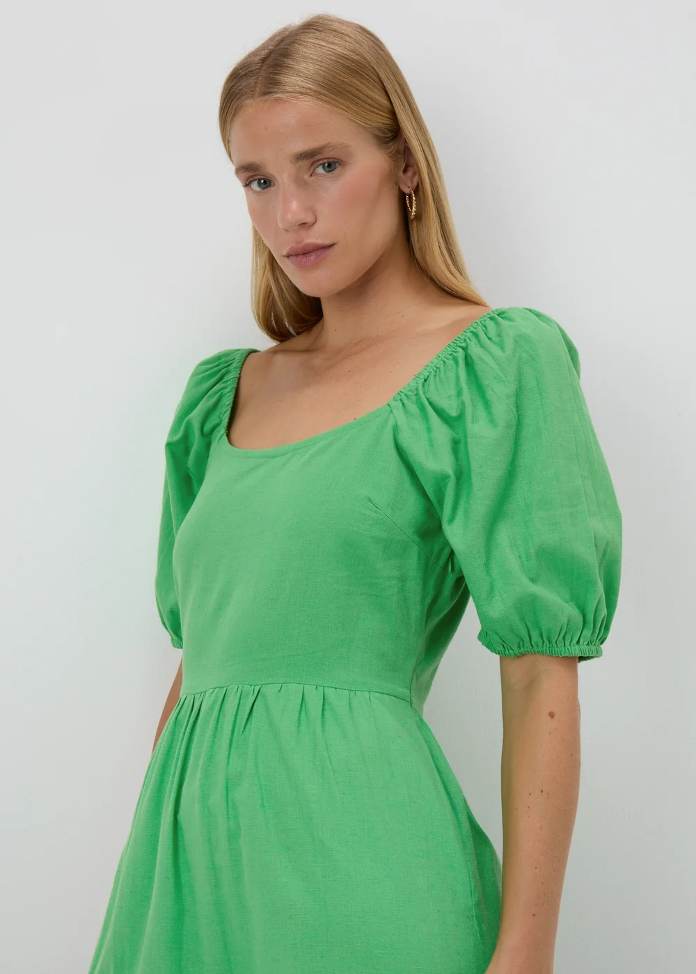 Green Linen Blend Tiered Dress - 8 Image 3