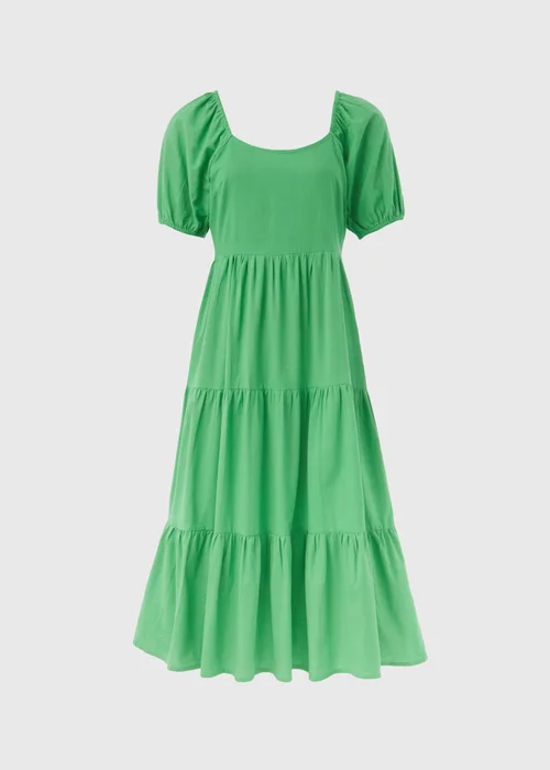 Green Linen Blend Tiered Dress - 8 Image 5